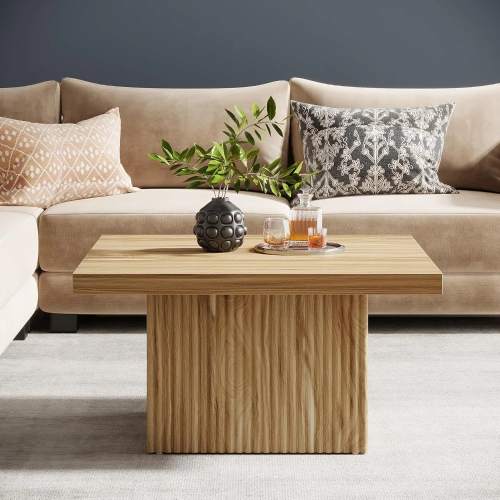 Mesa de centro canelada moderna de meados do século, mesa grande de coquetel para sala de estar de 31,5 polegadas para interiores elegantes