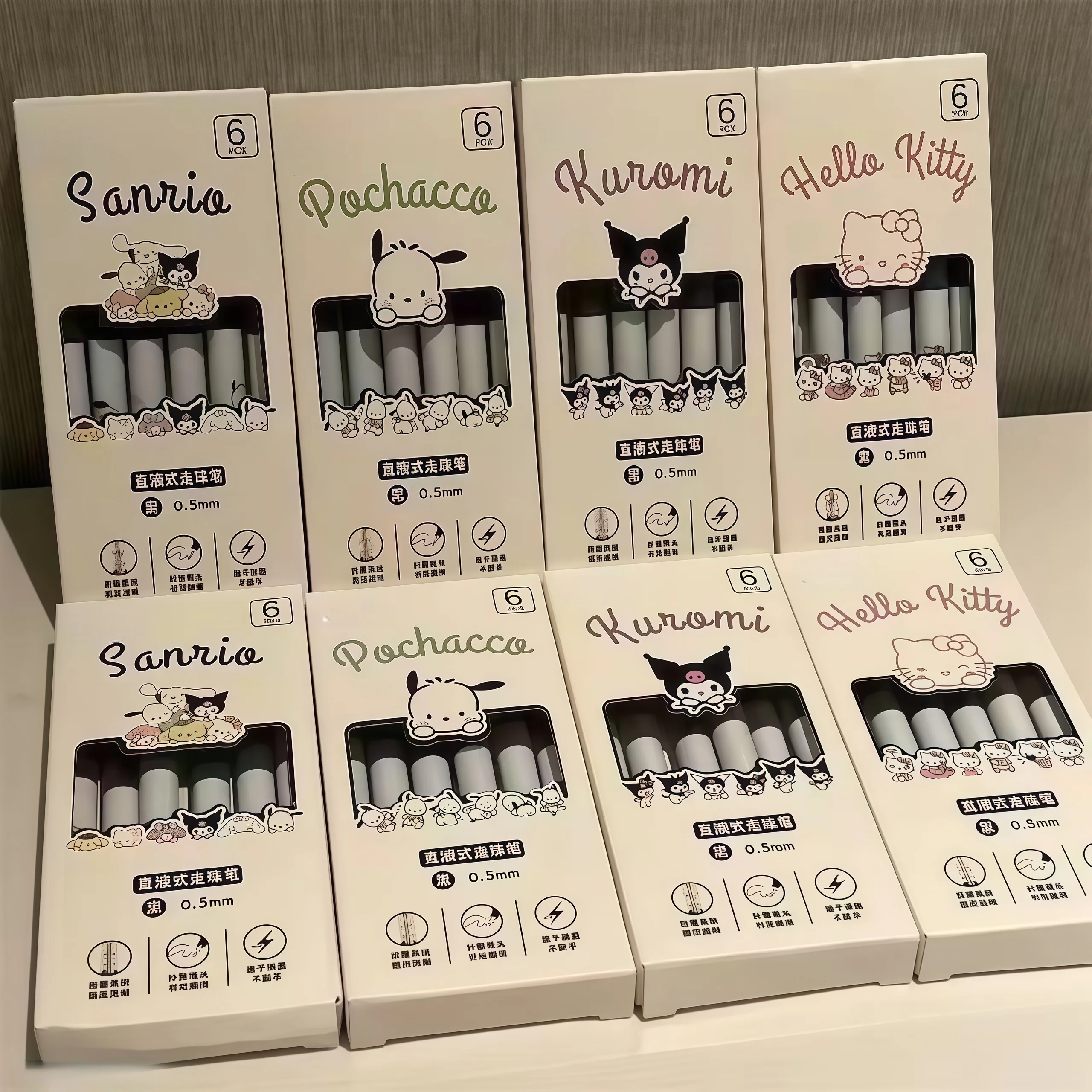 

Набор гелевых ручек Sanrio, 6 шт., 0,5 мм, тонкие точки, Hello Kitty Cinnamoroll Kuromi Melody, канцелярские принадлежности с черными чернилами из мультфильма