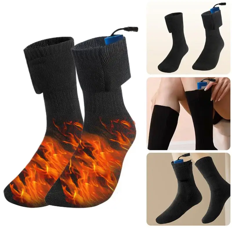 

USB Electric Heated Socks Battery Powered Heating Socks Warm Cotton Sock Long Stocking Unisex Winter Warmth Supplies