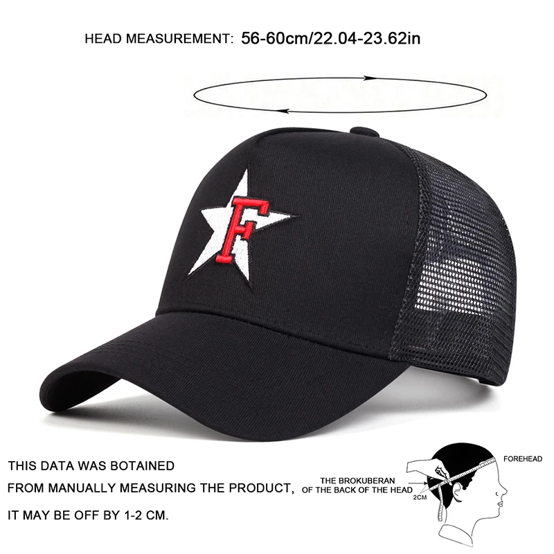 Topi bisbol bordir Pentagram huruf F, topi bisbol uniseks, topi kasual musim semi dan musim panas, topi luar ruangan dapat disesuaikan, topi tabir surya