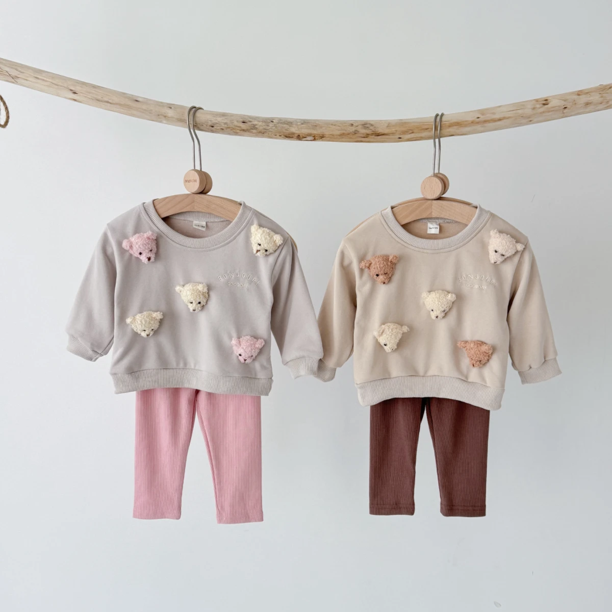 2Pcs Baby Boys Girls Clothes Top Pants Long Sleeve Tracksuit Handmade Cartoon Bear Kids Sets Children Clothing Toddler Outfit