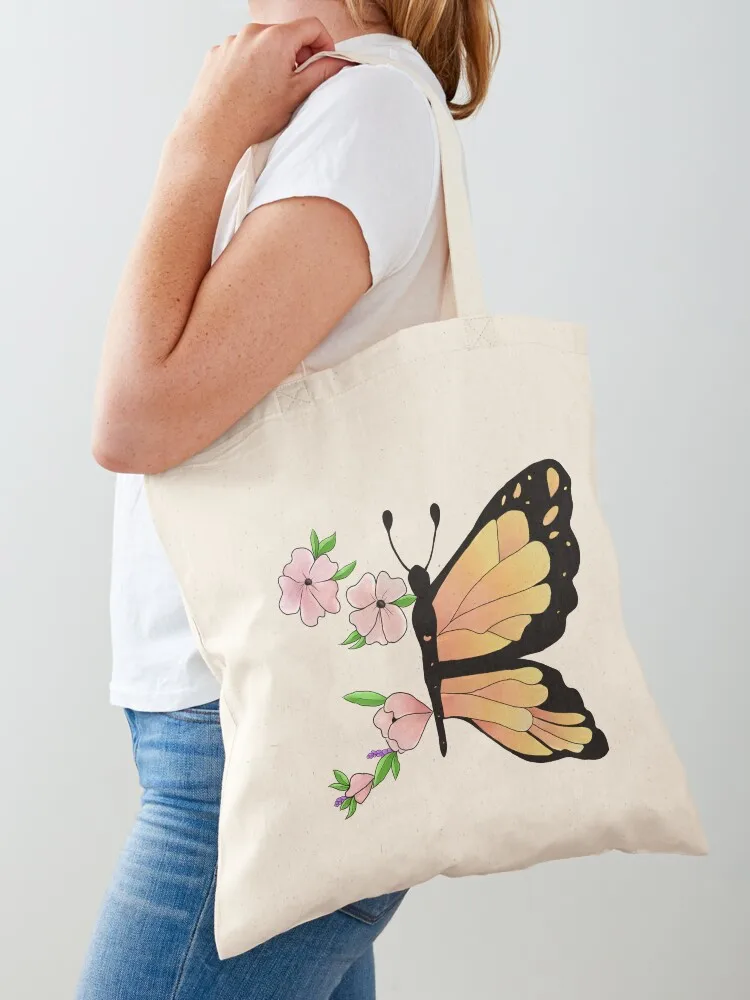 

Butterfly + Flowers Tote Bag bags luxury women Custom bag reusable shopping bag Women bags