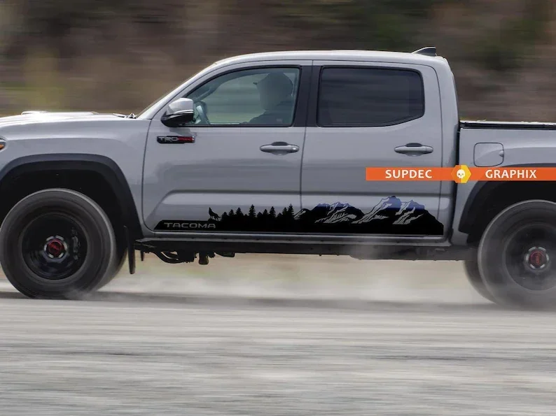 

Side Mountains Trees and Wolf travel Vinyl Sticker Decal fit to PRO Tacoma 2016-2020 ---- 8933