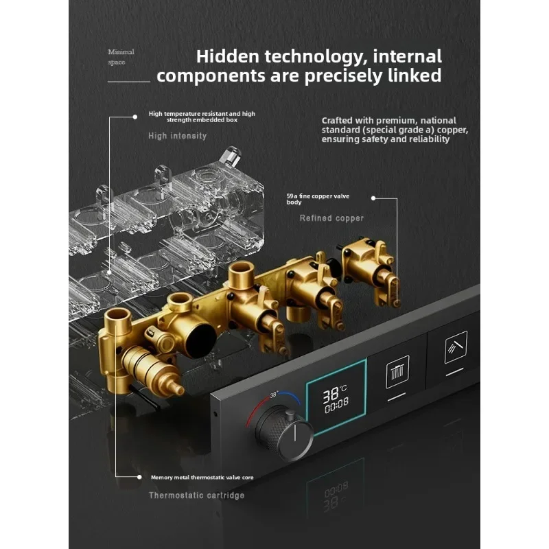 Concealed shower All copper thermostatic digital shower set Ceiling spray Hidden embedded wall type