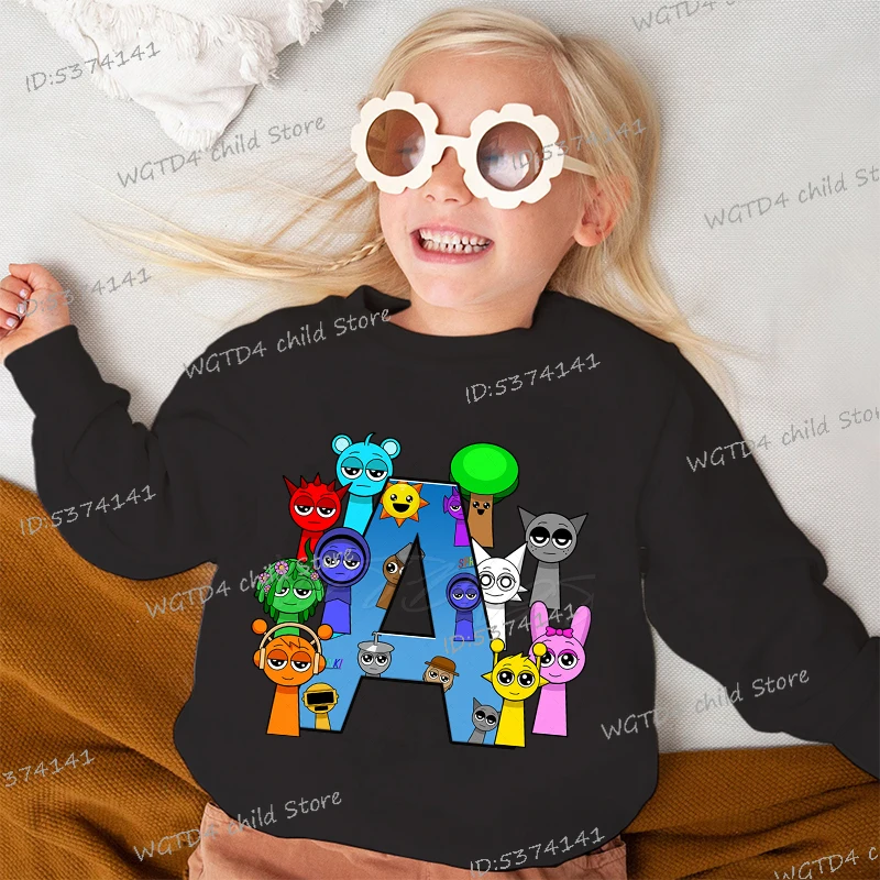 Sweatshirts 2025 Fashion Sprunki Alphabet Cartoon Pullover Boys Girls Funny Horror Game Figure Letter Fashion Y2K Sudadera