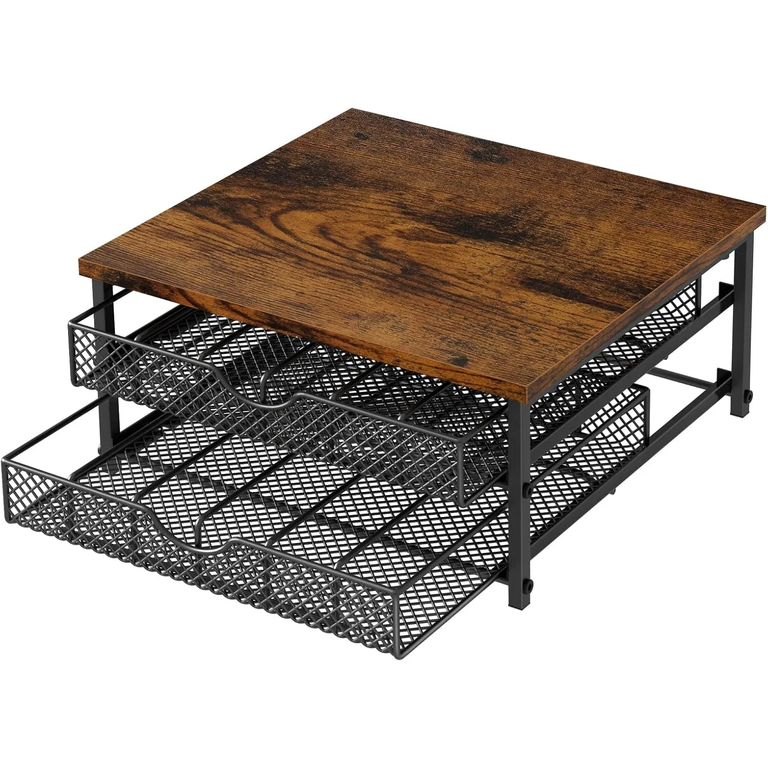 Organizador de cápsulas de café de 72 niveles y 72 tapas | Cajón industrial marrón/negro con cestas | Almacenamiento K-Cup que ahorra espacio