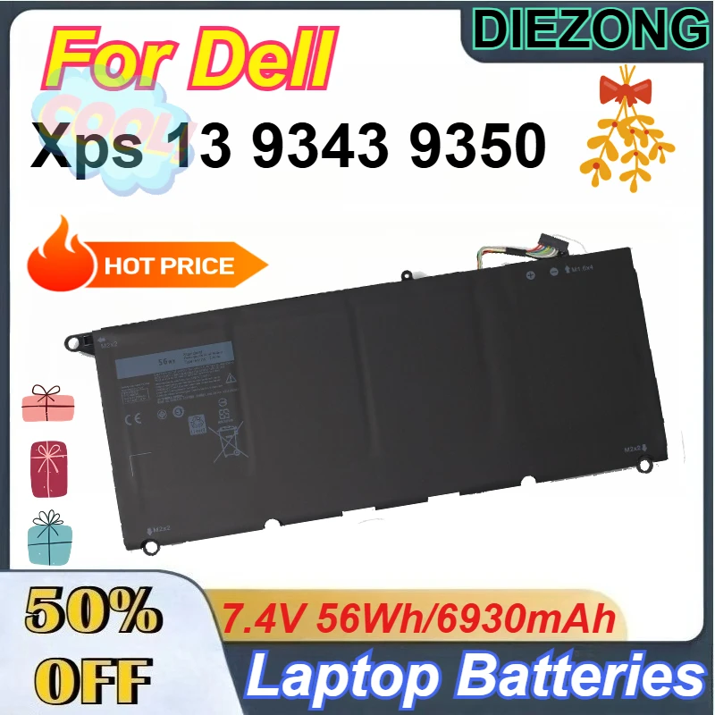 7.4V 56Wh/6930mAh 90V7W Rechargeable Li-Ion Battery for Dell Xps 13 9343 9350 Laptop Batteries