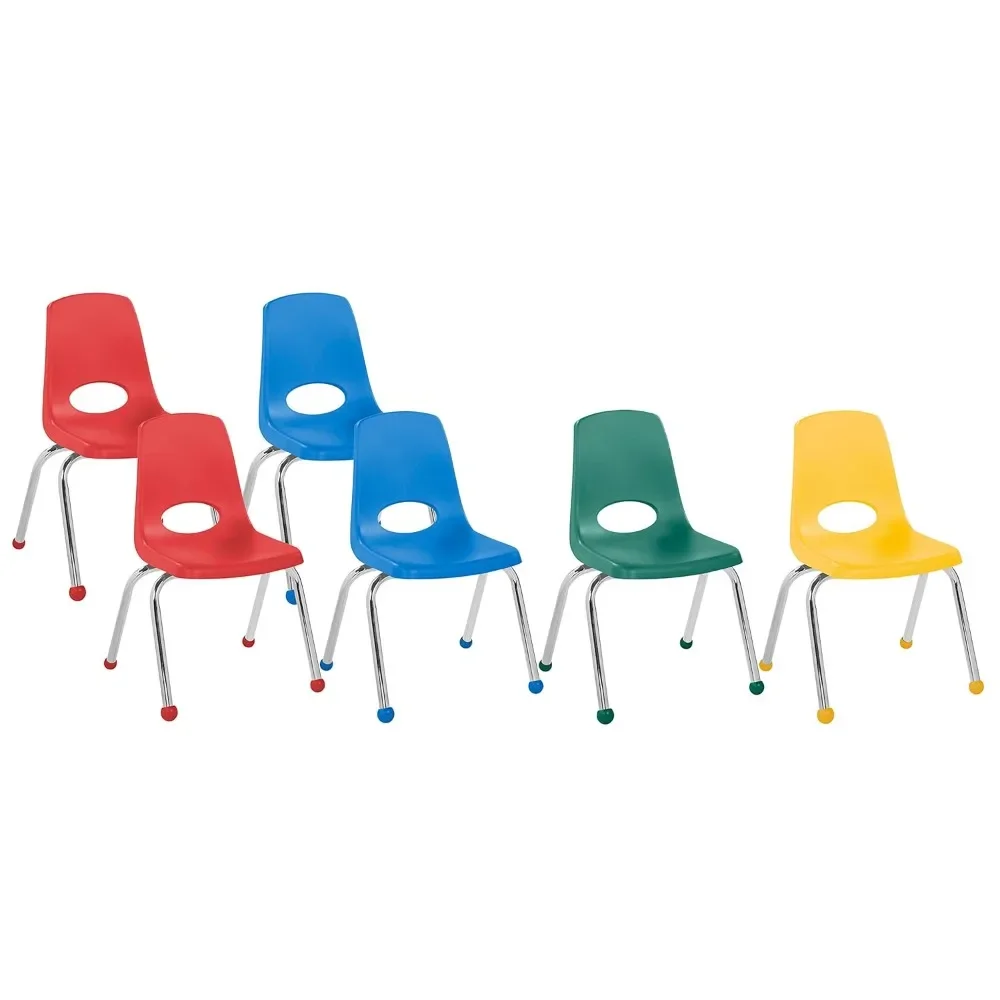 Stacking Student Chairs, 6 Pack 14 Inch School Stacking Chairs with Chrome Steel Legs and Ball Bearing Glides, School Chairs