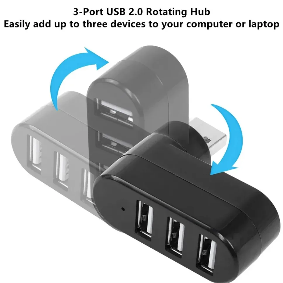 3 in 1 USB HUB 180° Rotatable USB 2.0 HUB 3 Port Multiple USB Splitter Expander For Computer Laptop MacBook U Disk Data Transfer image 2