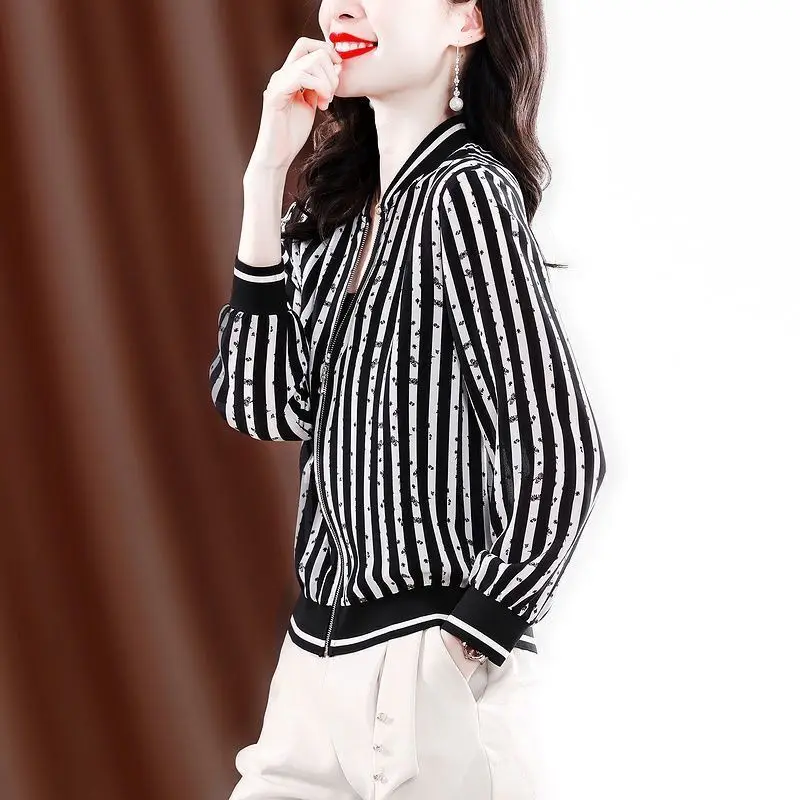 

Fashion Loose Printed Spliced Zipper Striped Shirts Women's Clothing 2023 Autumn Winter Loose Commuter Tops All-match Blouses