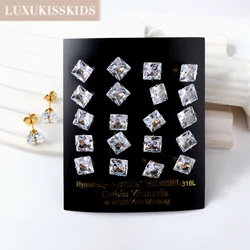 LUXUKISSKIDS 3-10mm 10pairs/Lots Clearly Stud Earrings For Women Men Square Zircon Stainless Steel Earings Sets Fashion Jewelry