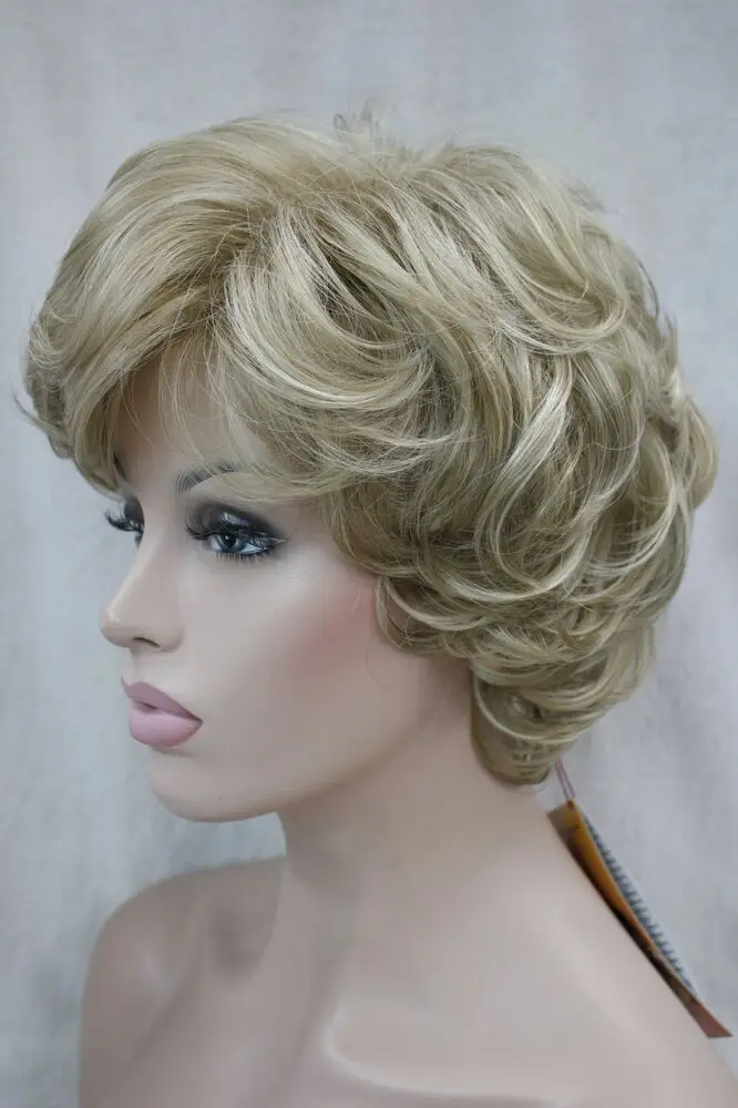 fashion cute blonde mix short curly synthetic women's wigs full wig for everyday