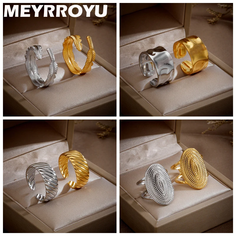 

MEYRROYU 316L Stainless Steel Geometry Rings For Women Girl Stainless Steel Ring Vintage Finger Ring Party Jewelry Accessories