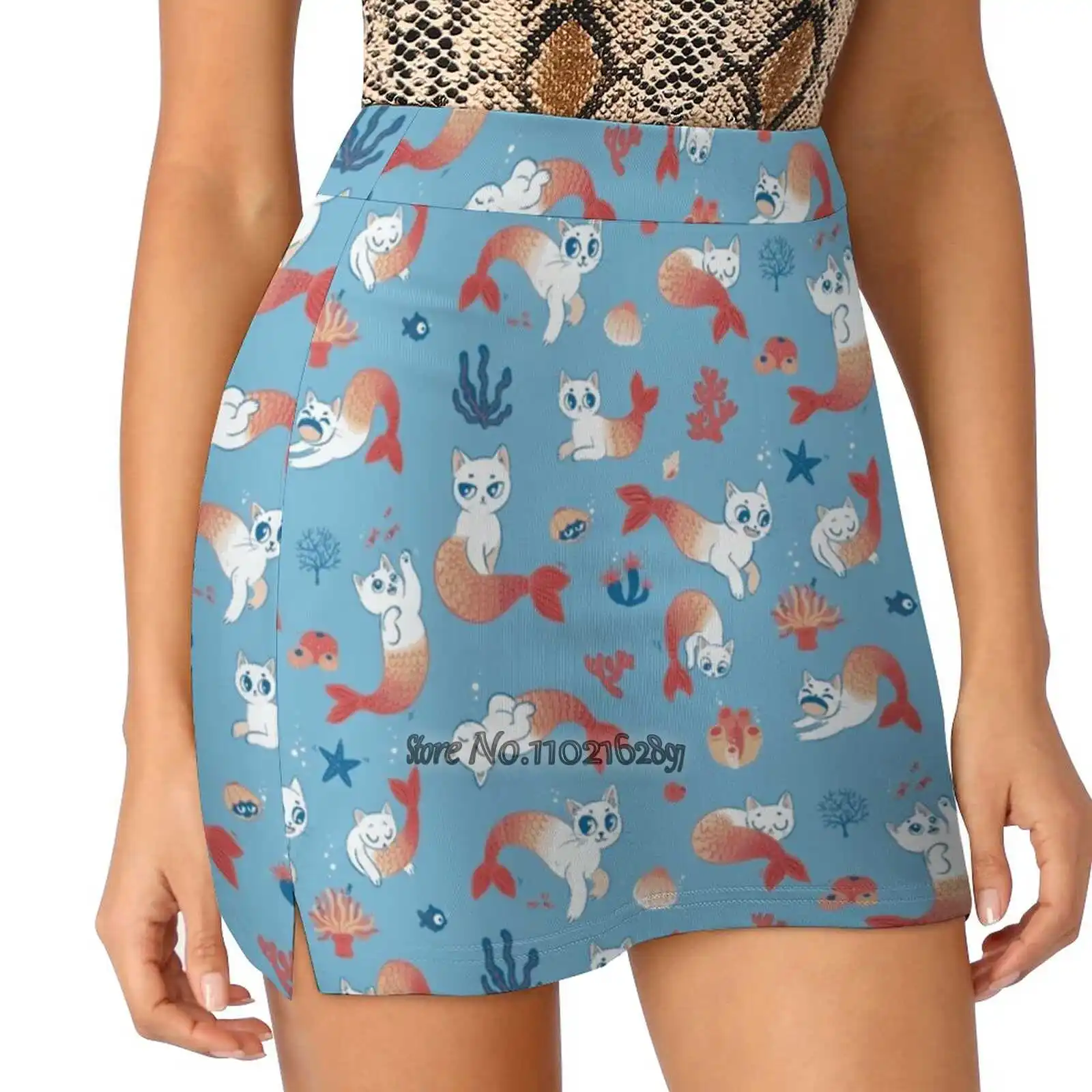 Purrmaids Women'S Summer Fake Two Piece Skirts Casual Sports Beach Skirt Girl Skorts Marmaid Cats Purrmaid Magical Creatures