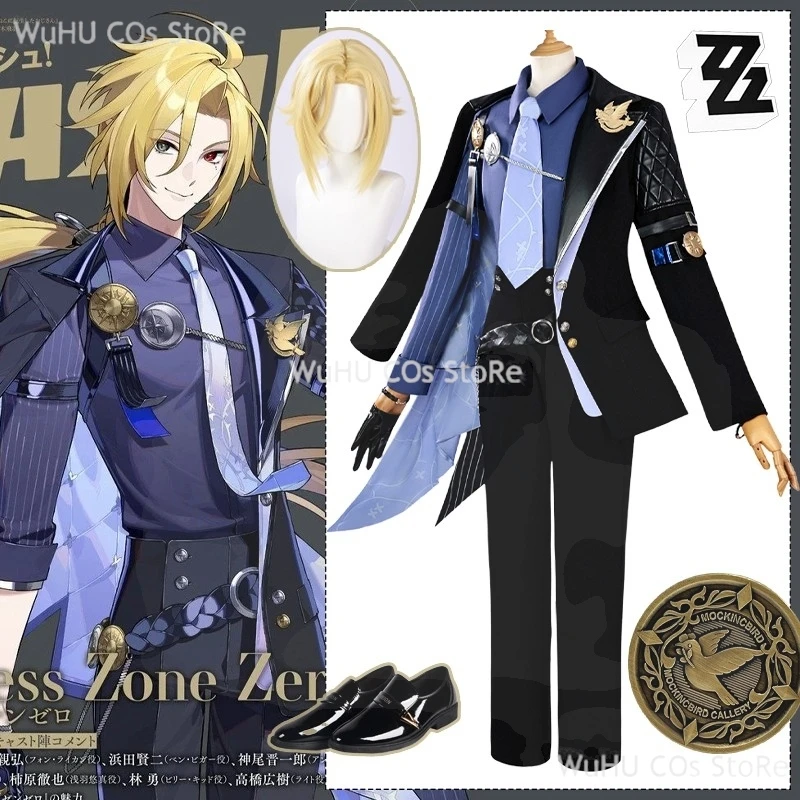 

Game Zenless Zone Zero Hugo Cosplay Costume Shoes Hat Props Black Suit Hugo Wig Uniform New Eridu Halloween Party For Women Men
