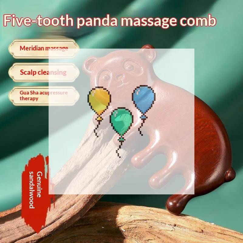 Massage Comb Head Massager Sandalwood Five Tooth Comb Panda Shape Comb Scalp Scraping Massager Body Massage Tool