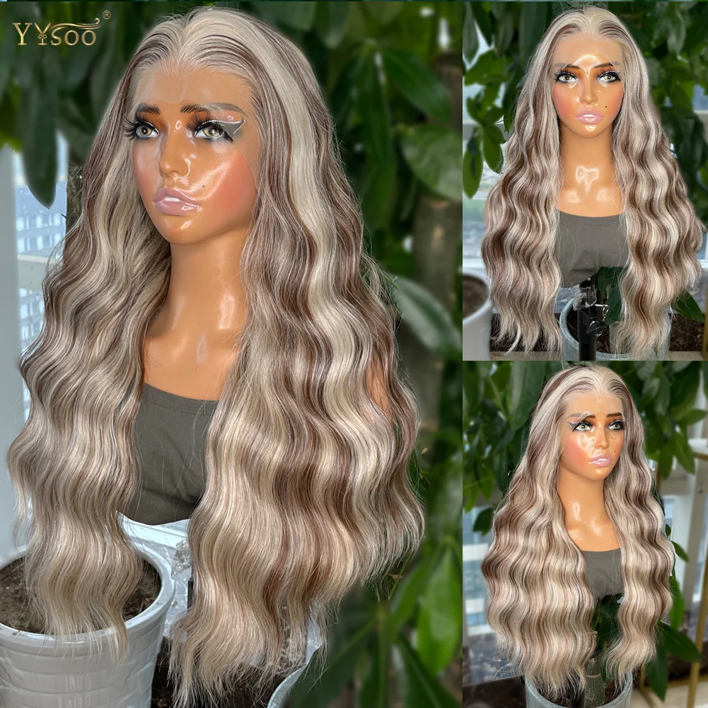 

YYsoo Long Highlights Loose Wave Futura Hair 13x4 Synthetic Lace Front Wigs For Black Women Pre Plucked Hairline Glueless Wig