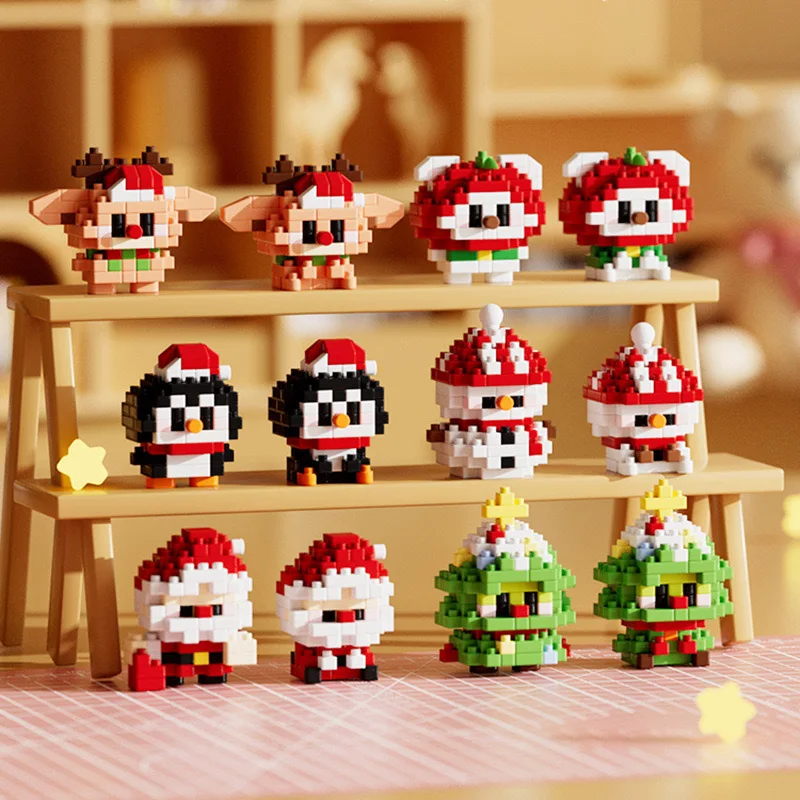 Papai noel micro partículas blocos de construção dos desenhos animados boneca montagem brinquedo diy mini bloco de construção presente natal