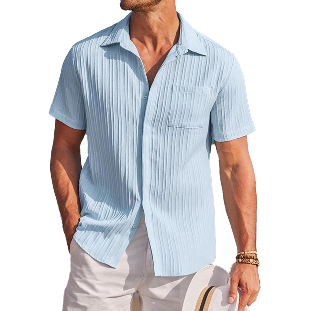 

Dress Up Shirt Holiday Mens Polyester Regular Short Sleeve Summer T Blouse Button Casual Comfortable Universal