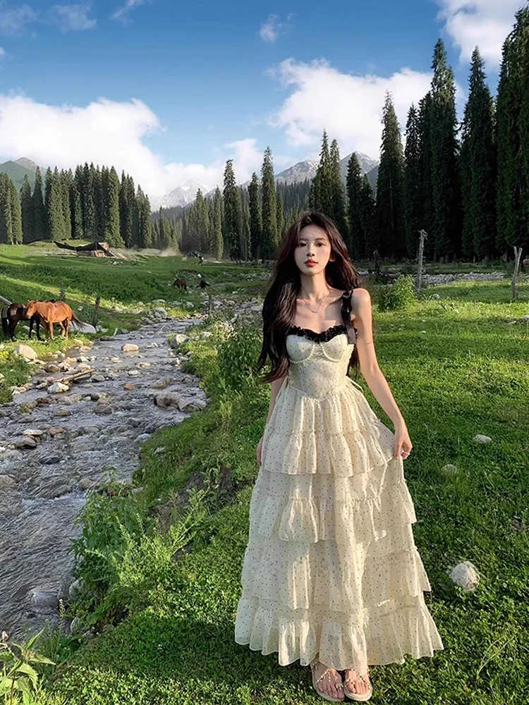 

Usi STAZF7 плюс размер ретро юбка в горошек с завязками на талии женское летнее платье Vaion Ele Aosphere Midi Dr