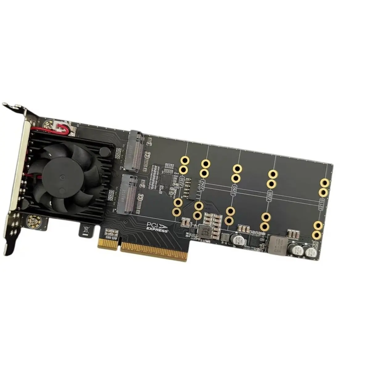 PCIe 3.0 X8 to M.2 NVMe SSD Expansion Card Quad 4-Bay with Cooling Fan PLX8747 Chip, Main Board Split-Free