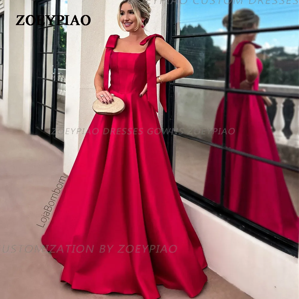 Elegante abito da festa da donna in raso rosso lungo senza maniche pieghe senza spalline abito da sera per laurea al pavimento abiti da ballo 2024