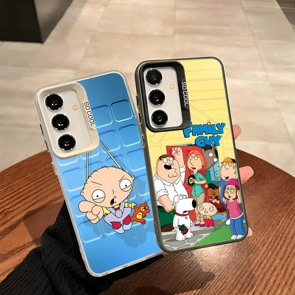 Family Peter Griffin Cartoon Phone Case For Samsung Galaxy S24 S23 S22 S21 S20 Note20 Ultra Plus Fe colored silver Cover