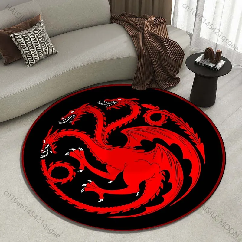 Striking red three-headed dragon emblem Printed round carpet living room sofa table large pet mat soft round carpet home decor