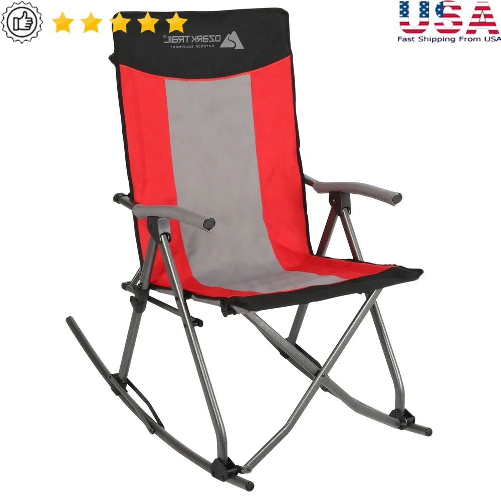 

Portable Rocking Camp Chair Collapsible Outdoor Chair Steel Frame Adult Use Folding Camping Chair Compact Easy Storage