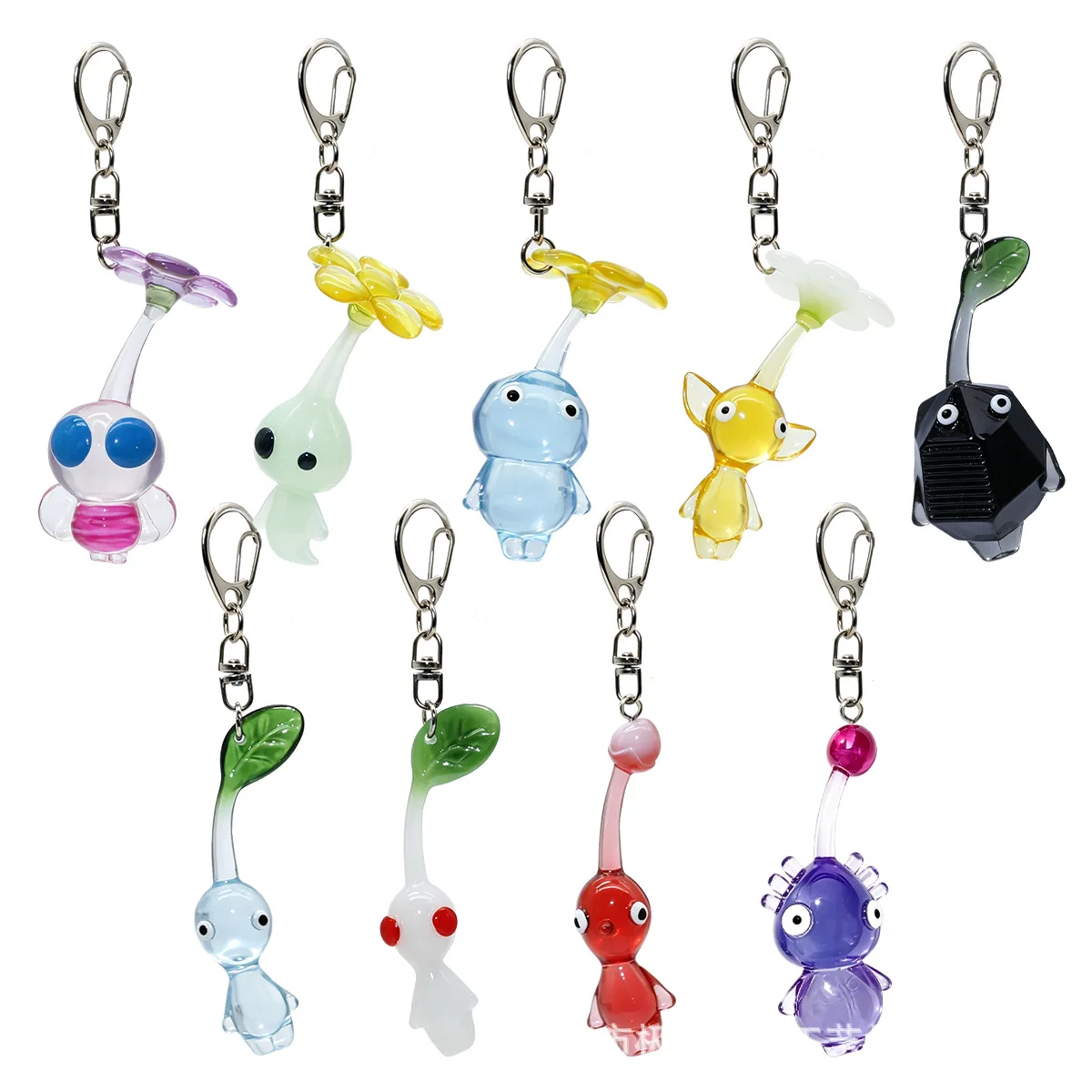 Y2K Pikmin Keychain Transparent Pendant, Red Yellow Blue Purple Pink Pikmin Bag Charm, Game Fans Collectible Gift