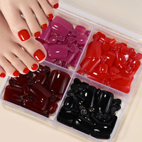 96pcs Glossy Black Red Press On Toenails Short Square Fake Toe Nails Full Cover Solid Color Acrylic Summer Toenails 5-16.7mm Y2