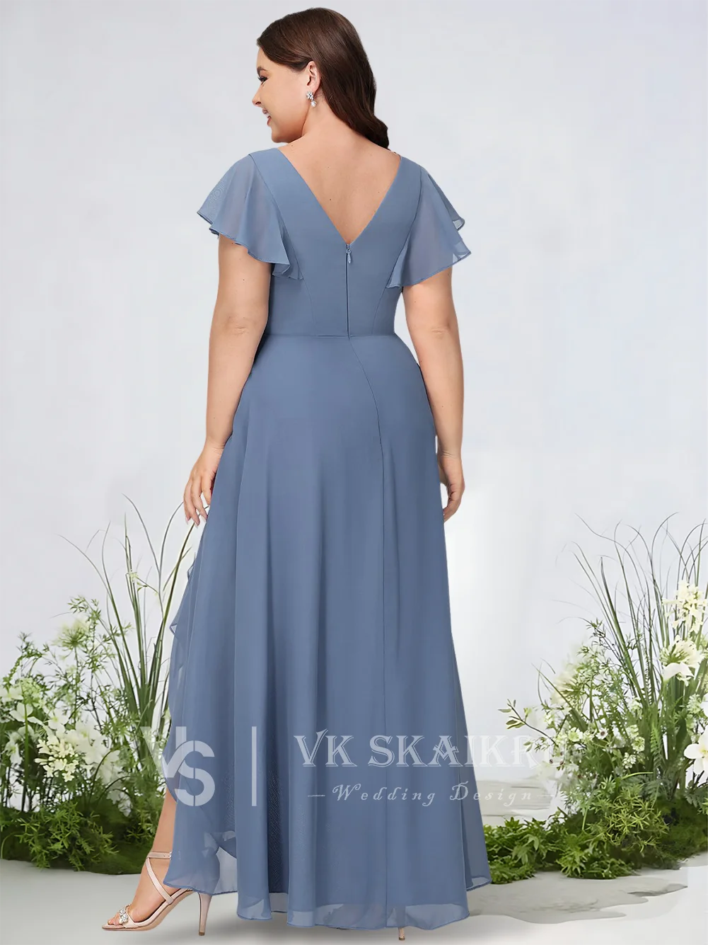 Abiti da damigella d'onore champagne di lusso con scollo a V asimmetrico in chiffon con volant abito da cerimonia nuziale per le donne elegante abito da sera 2025