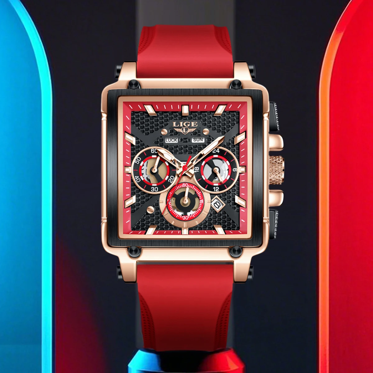 

Мужские кварцевые часы LIGE: спортивные, повседневные, модные, с автодатой и индикатором дня недели, люксовые, с силиконовым ремешком, водонепроницаемые, с полым циферблатом