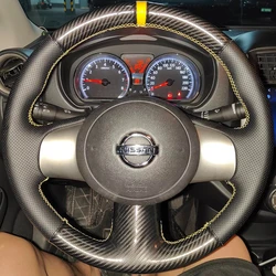 Hand-Stitched Genuine Leather carbon fibre car Steering Wheel Cover For Nissan March 2010-2015 Versa 2012-2014 Sunny 2011-2013