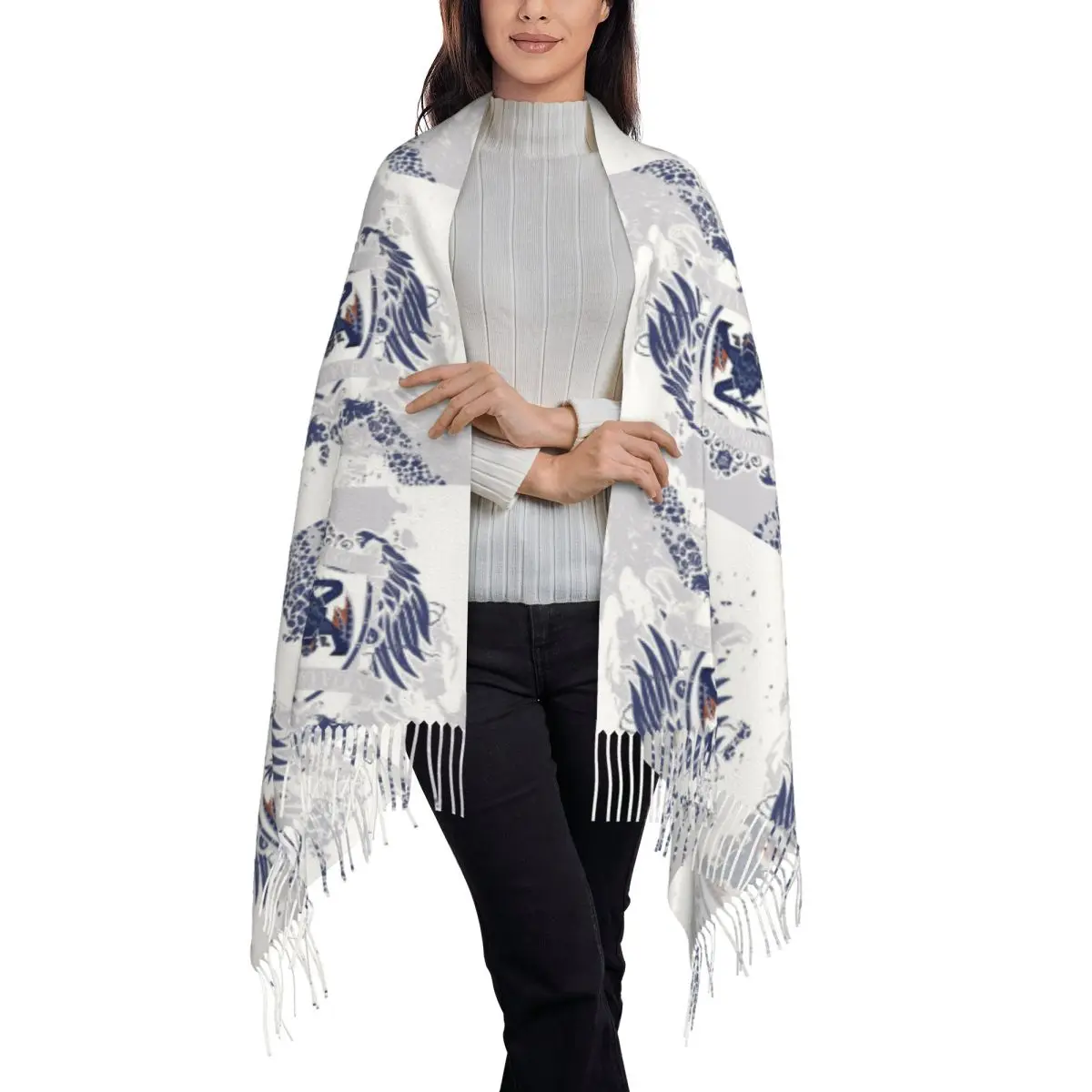 Game Monster Hunter World Nargacuga Crest Scarf Tassel Scarves Women Soft Warm Shawls and Wraps Long Fall Winter Shawl Wrap