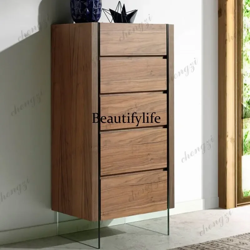 B178 Italian-style minimalist solid wood five-drawer cabinet, living room storage cabinet, large-capacity decorative cabinet