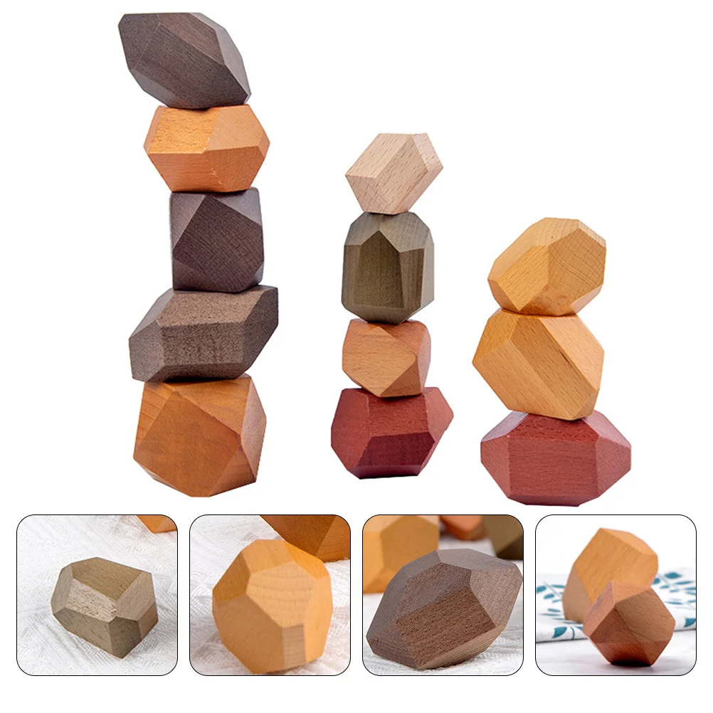 Vaguelly 1 لون الصخور شكل فارز التراص اللبنات التعليمية الطوب الخشبي لعبة ألغاز الحجر للأطفال