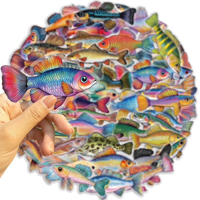 50 قطعة ملصقات السمك الذهبية PET الأسماك الجمالية ملصق الحياة البحرية الاستوائية المحيط الشارات ملصقات الفينيل مقاوم للماء للهاتف المحمول #2