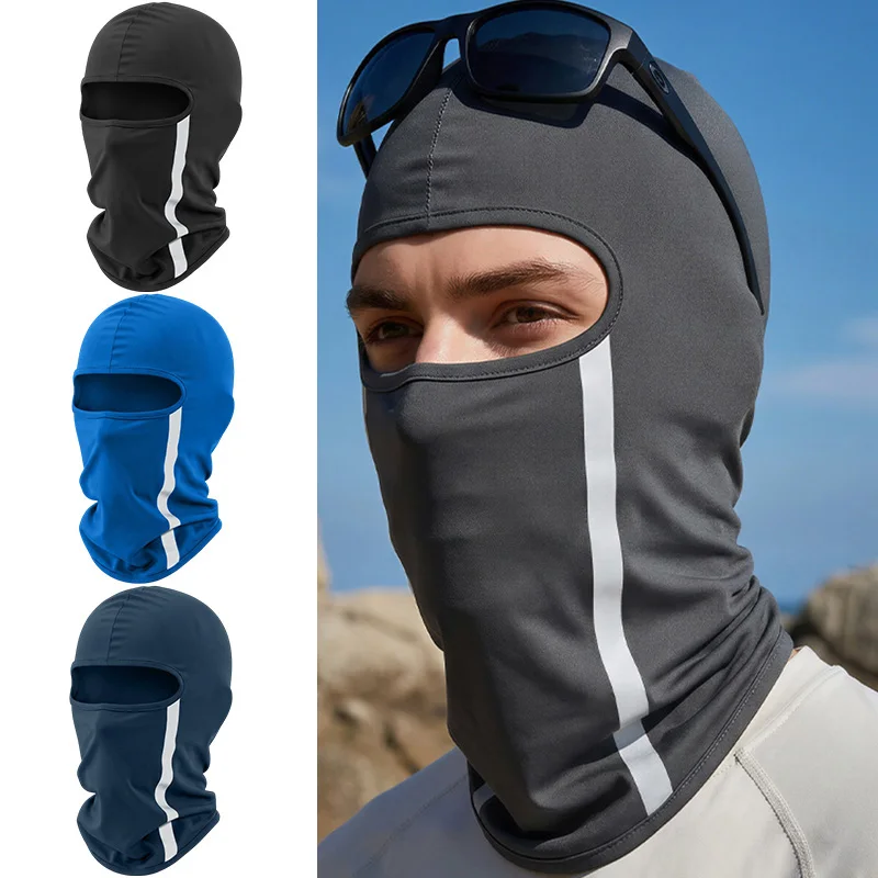 All Seasons Men Cycling Hat Breathable Reflective Strip Face Mask Hats Ice Silk Hood Hat Quick-Drying Balaclava Cap