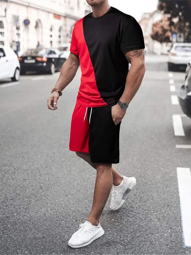 Casual T Shirt Round Neck Short Sleeve Suit Drawstring Elasticized Shorts Suit Summer Men's Sweatshirt Outdoor Business Style