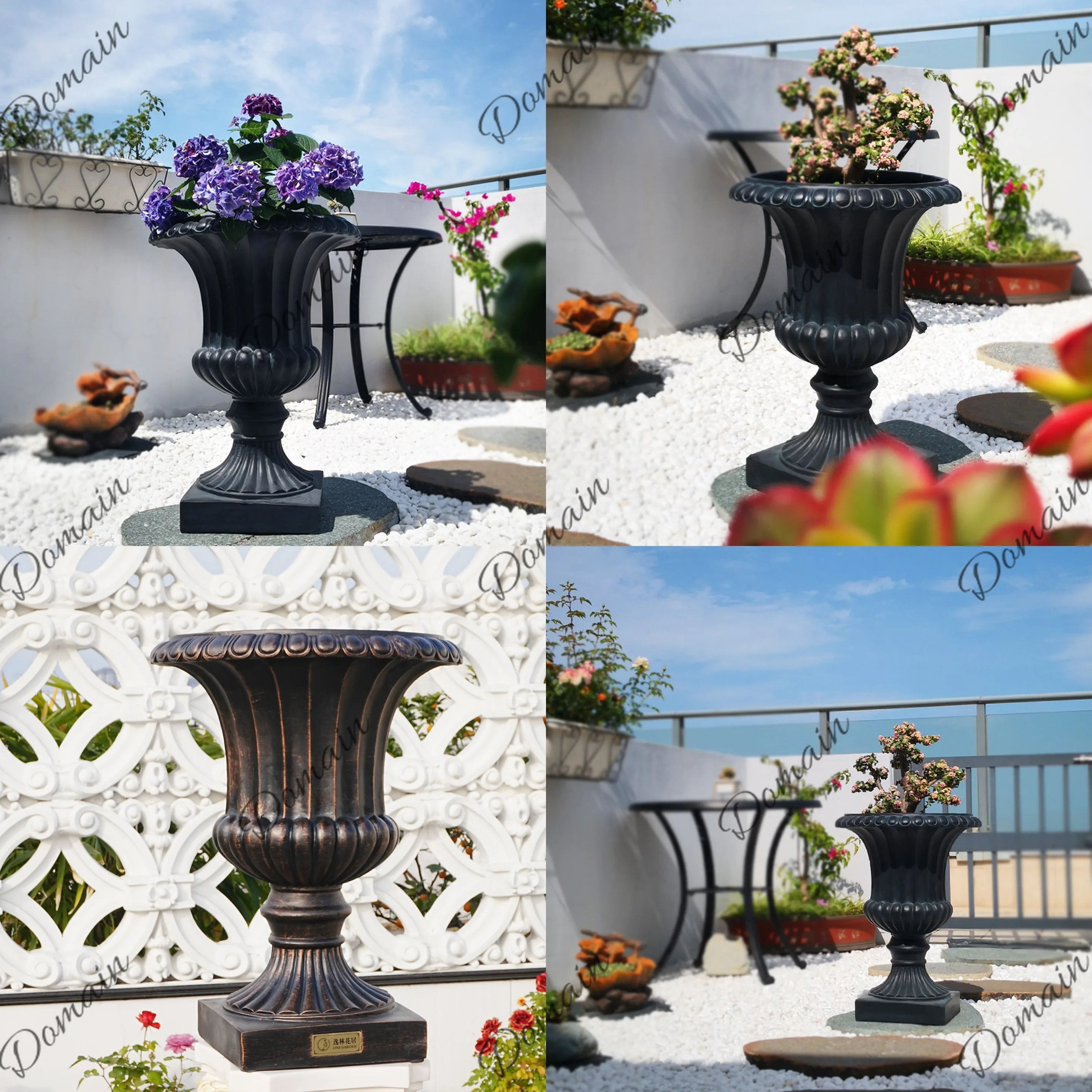 Resin Roman Planter European Garden Flower Pot Outdoor Black Vintage Courtyard Decoration