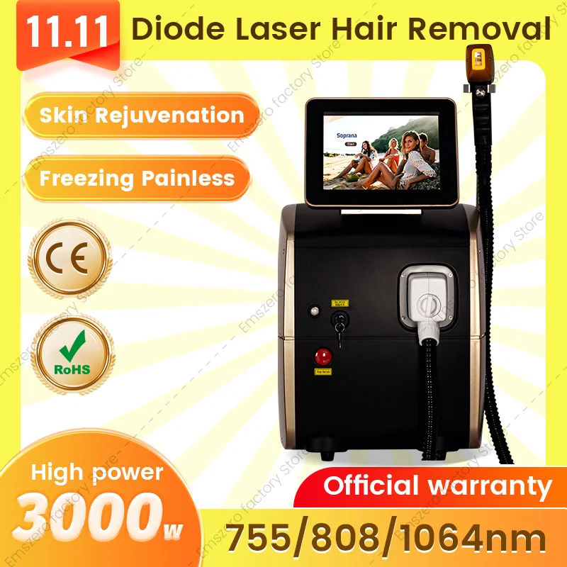 

3000W professional laser hair removal machine Alexander diode four wave 808 755 1064 white ice titanium laser hair removal devic