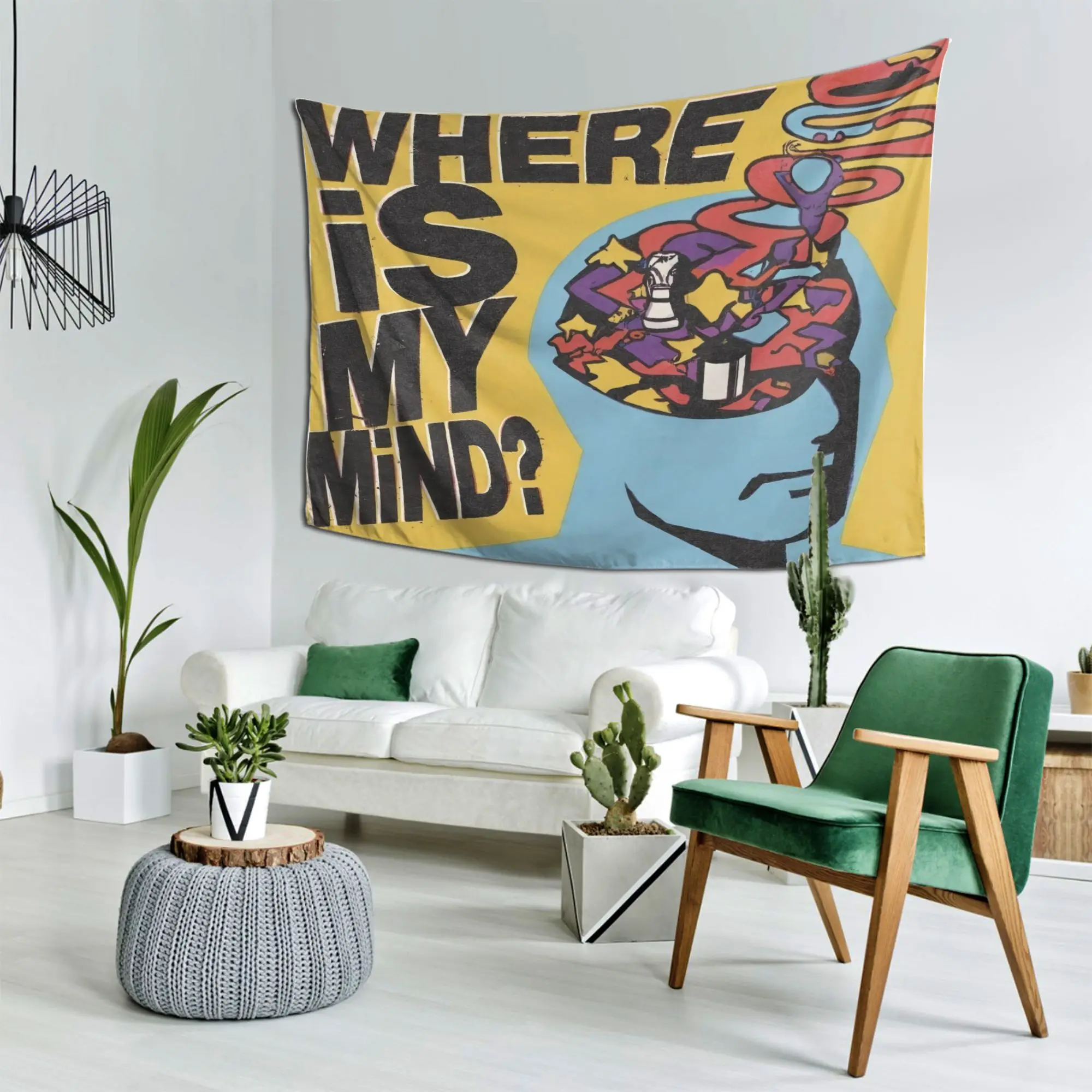 VIKAMA Pop Style Where Is My Mind Tapestry, Retro Psychedelic Head Wall Art for Bedroom Living Room Dorm Decor