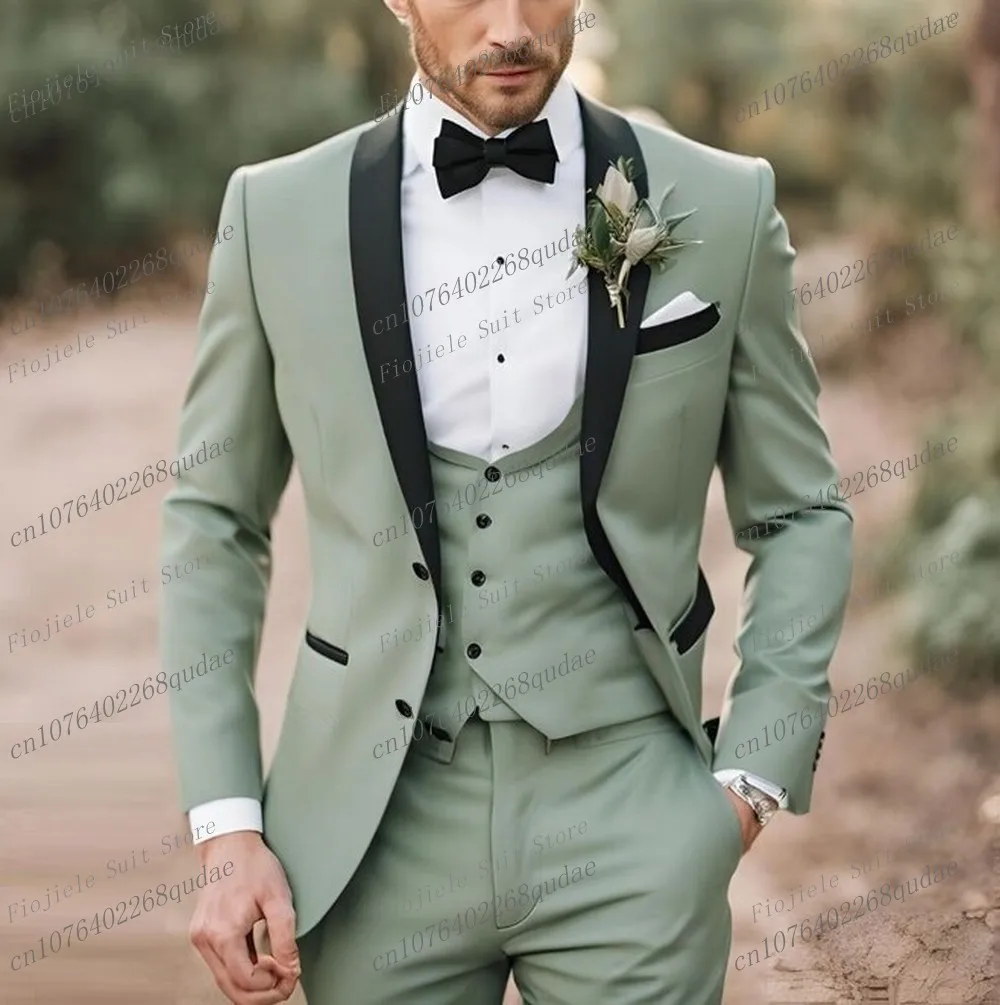 Traje rosa con cuello negro para hombre, traje para fiesta de boda, novio, padrino de boda, esmoquin para hombre, traje de novio, conjunto de 3 piezas, chaqueta, chaleco, pantalones