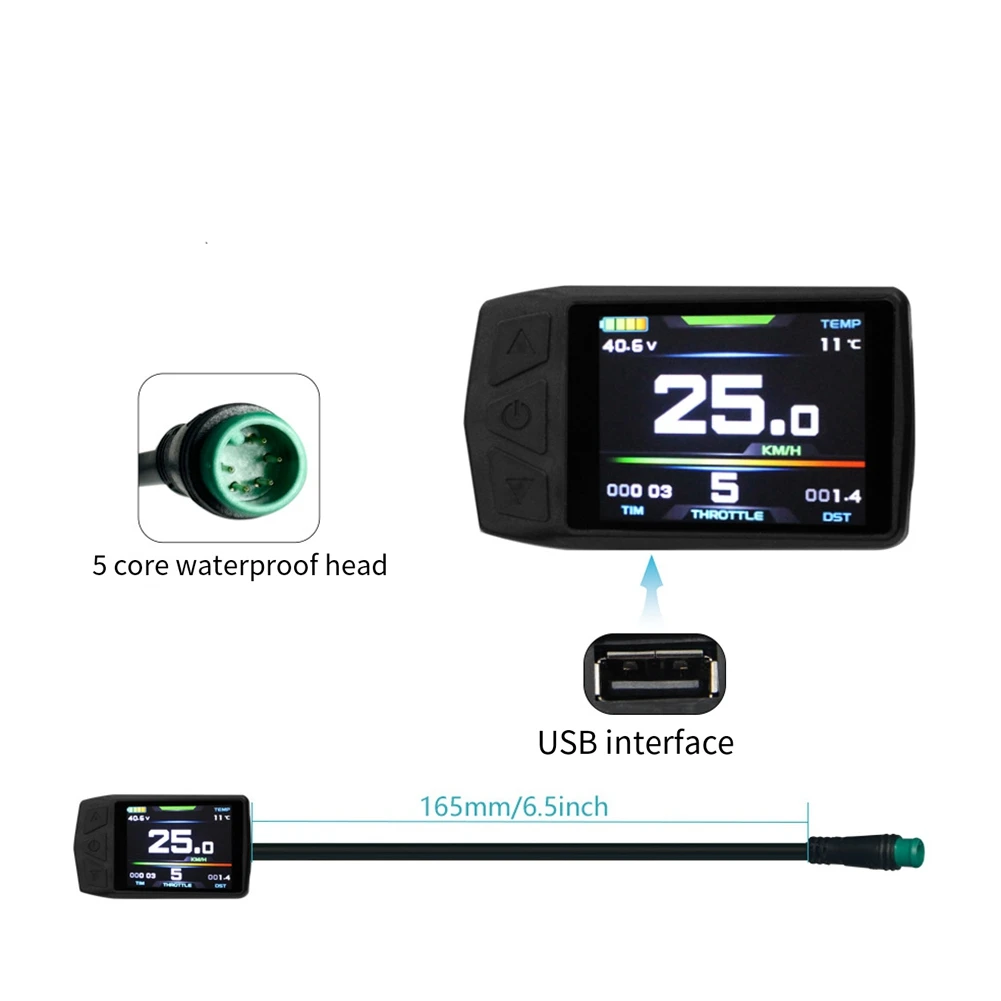 Electric Bike KT-TF01U LCD Display Meter 24V 36V 48V Waterproof Connection Plug Ebike Intelligent Display with USB HOT