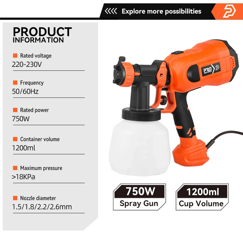 750W Electric Spray Gun 4 Nozzle Sizes 1200ml HVLP Household Paint Sprayer Flow Control Easy Spraying by PROSTORMER