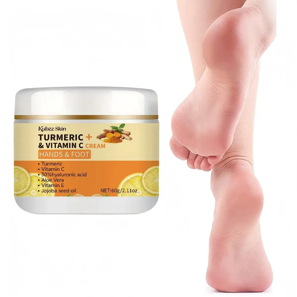 Crema para Manos y Pies con Cúrcuma + Vitamina C 60g – Humectante con 30% de Ácido Hialurónico, Aloe Vera y Aceite de Jojoba, Suaviza la Piel Seca y Áspera