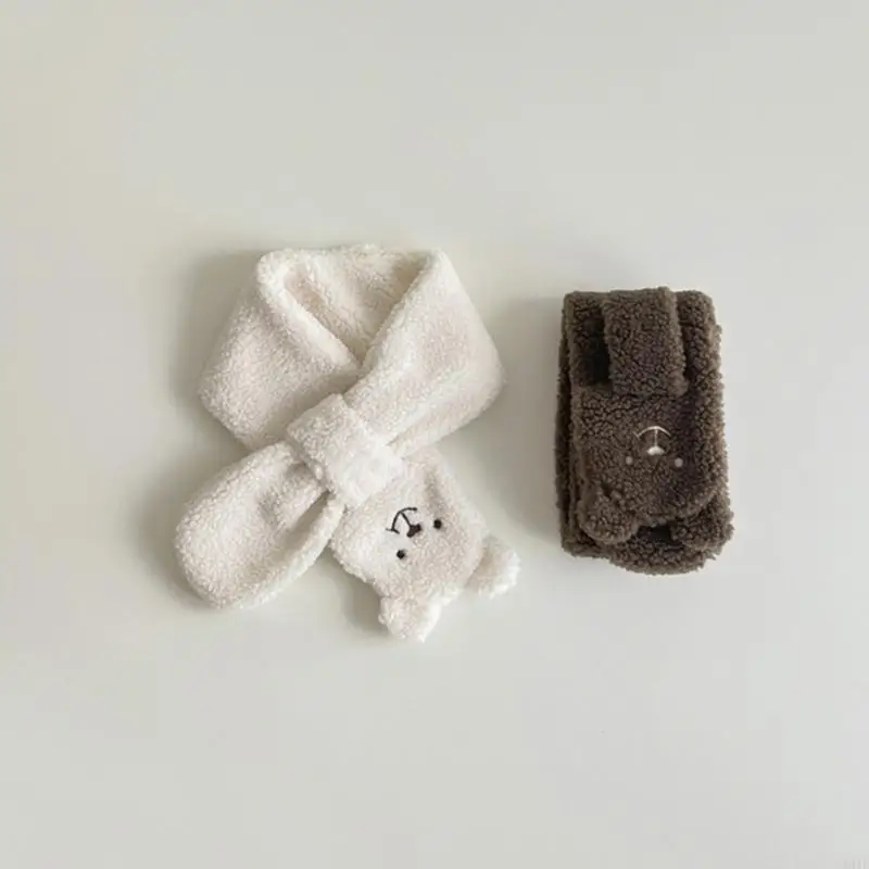 581F Winter Warm Scarf Lovely Kids Thick Warm Scarves Unisex Cartoon Bear Pattern Long Muffler Baby Neckerchief