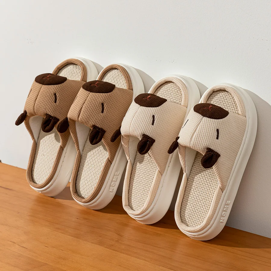 Cute Cartoon Flax Summer Women's Indoor Slippers Bedroom Soft Thick Sole Anti slip and odor proof  Fashion Leisure Home Shoes image 6