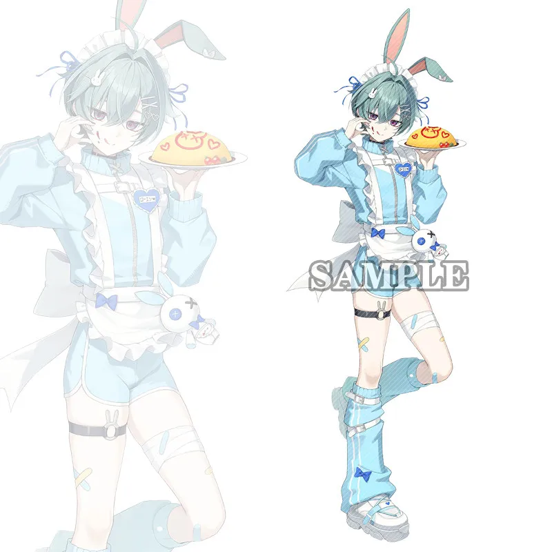 Genshin Impact Lohen Cute Maid Rabbit Ears Acrylic Stand, Double Sided HD Print Anime Desk Display Stand, Cosplay Gift